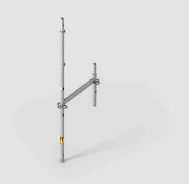 długość do modułu PERI UP Flex, wynosząca 150 cm W pionie: dopasowana długość do modułu PERI UP Flex, wynosząca 50 cm System podestów W poziomie: ¾ rozety Schemat łączenia słupka EVR 150 i ramy Easy