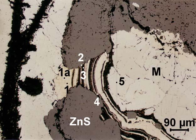 Podczas badań mikroskopowych w świetle odbitym rozpoznano szereg minerałów rudnych złóż górnośląskich. Należały do nich: sfaleryt, piryt i markasyt.