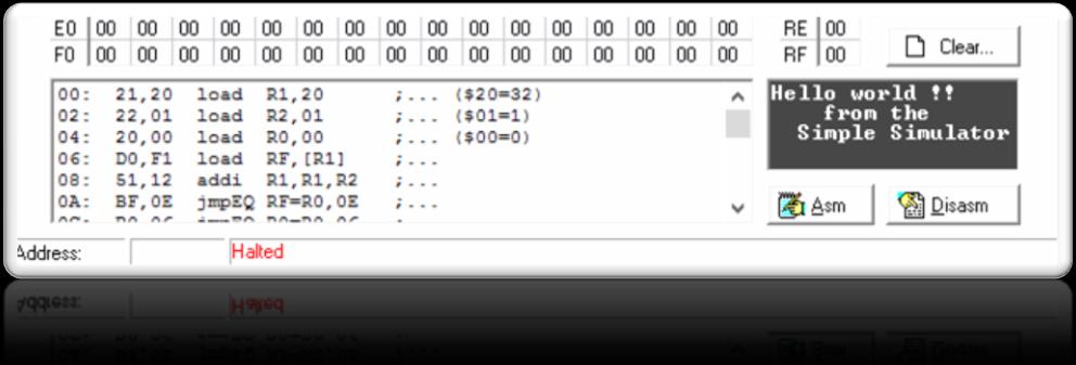 Przykłady programowania na Asemblerze mikrokomputera SimpSim Program Hello world ; Hello world.asm ; Ten program w asemblerze SimpSim drukuje prostą wiadomość.