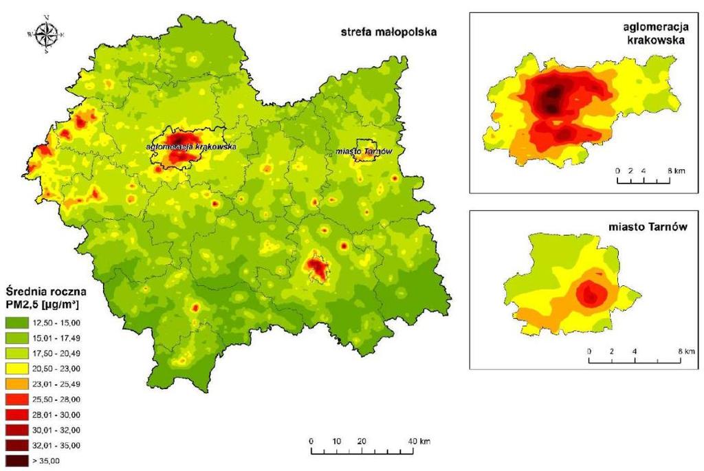 Mapa 1. Rozkład stężeń pyłu zawieszonego PM10 Mapa 2.