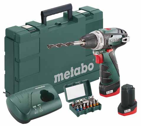 400 /min 17 Nm / 34 Nm 10 mm / 18 mm 0,8 kg PowerMaxx BS Quick Basic Kompaktowa konstrukcja do wszechstronnego zastosowania System Metabo Quick: szybka i wydajna praca dzięki wymianie uchwytów bez