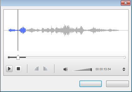 Menu Okno Edytuj audio z podkładem Dostępne są następujące opcje ustawień: Przycisk Odtwarza plik audio. Przycisk Zatrzymuje odtwarzanie.
