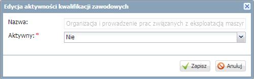 W polu Aktywność ustaw odpowiednią wartość [T Tak, N Nie] 3. Kliknij przycisk Zapisz. Temat 12. Słownik Dysfunkcje W słowniku Dysfunkcje definiuje się rodzaje dysfunkcji.