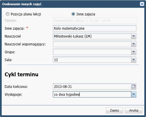 Wprowadzanie planów lekcji oddziałów 41 Temat 2. Umieszczanie w planie lekcji zajęć innych Ćwiczenie 1.