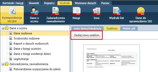 Sporządzanie wydruków 77 7. Skopiuj wszystkie potrzebne elementy szablonu. 8. Zapisz szablon na komputerze i dodaj go do systemu. Aby dodać wyedytowany szablon należy zmienić jego nazwę. Ćwiczenie 3.