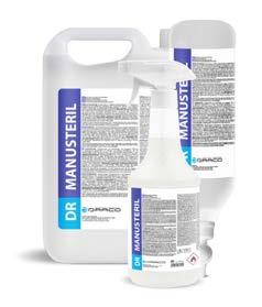 10-20 ml / 1 L wody bieżącej Kanister: 4 x 5 L kod: 130005 DR MANUDerm Higieniczne mycie i dezynfekcja rąk Rozpuszcza i dysperguje zabrudzenia białkowe i tłuszczowe Działa bakteriobójczo i