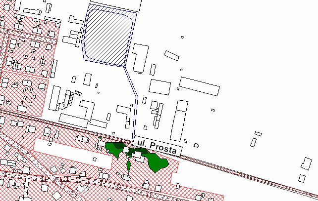 Rysunek 71. Mapa przekroczeń wskaźnika L DWN. Rejon przy ul. Prostej.