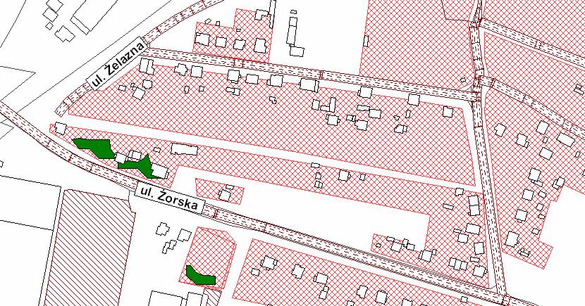 Rysunek 73. Mapa przekroczeń wskaźnika L DWN. Rejon przy ul. Żorskiej.