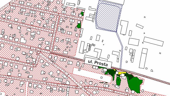 Rysunek 95. Mapa przekroczeń wskaźnika L N. Rejon przy ul. Prostej.