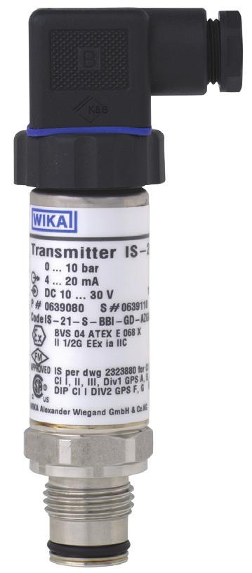 .. 1,000 bar Zatwierdzony do stosowania w strefach niebezpiecznych ATEX, FM i CSA Odpowiedni dla SIL 2 zgodnie z IEC 61508/IEC 61511 Rys. lewy: przetwornik ciśnienia model IS-21-S Rys.