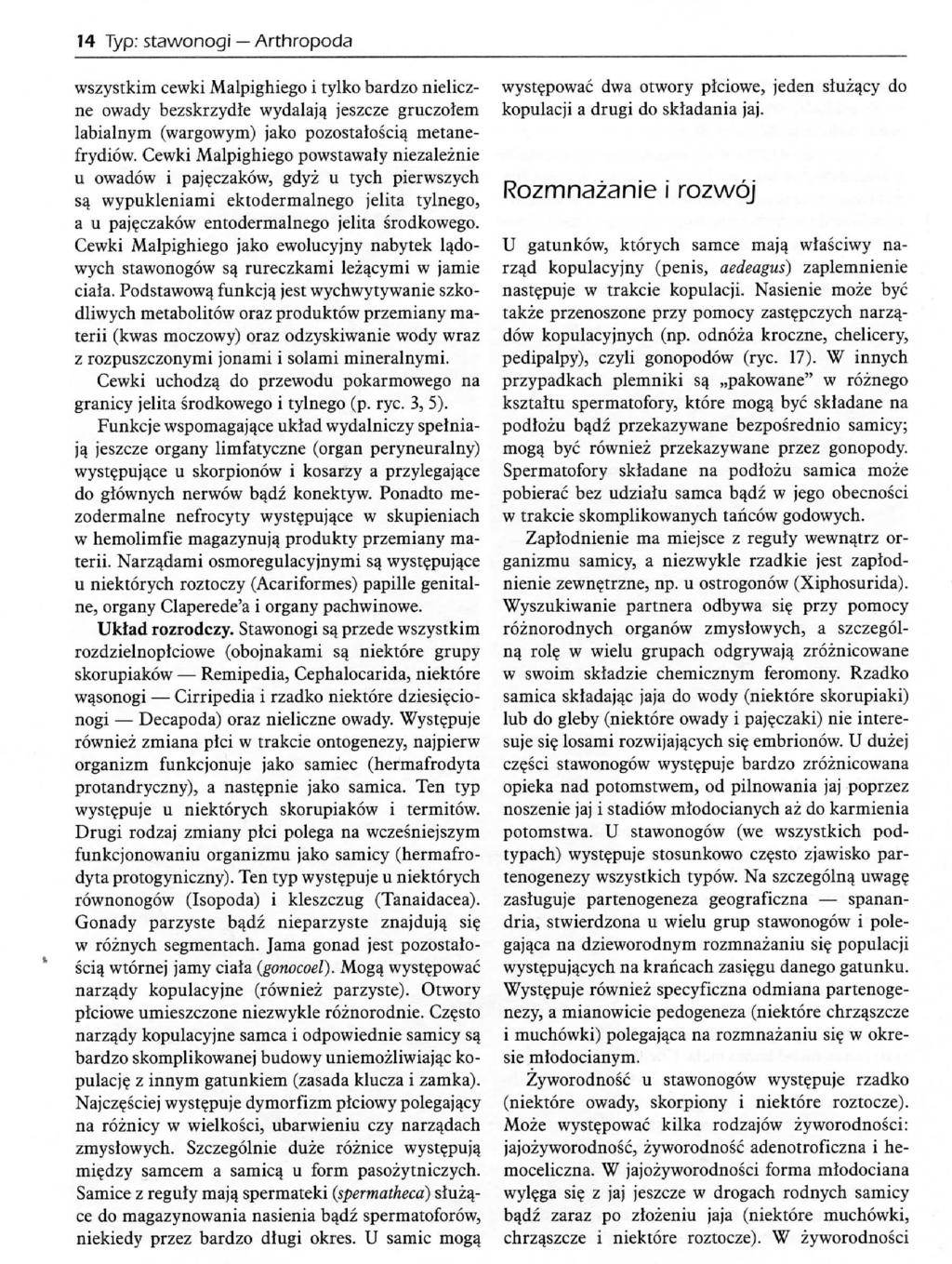 14 Typ: stawonogr Arthropoda wszystkim cewki Malpighiego i tylko bardzo nieliczne owady bezskrzydle wydalajq jeszcze gruczolem labialnym (wargowym) jako pozostalosci^ metanefrydiow.
