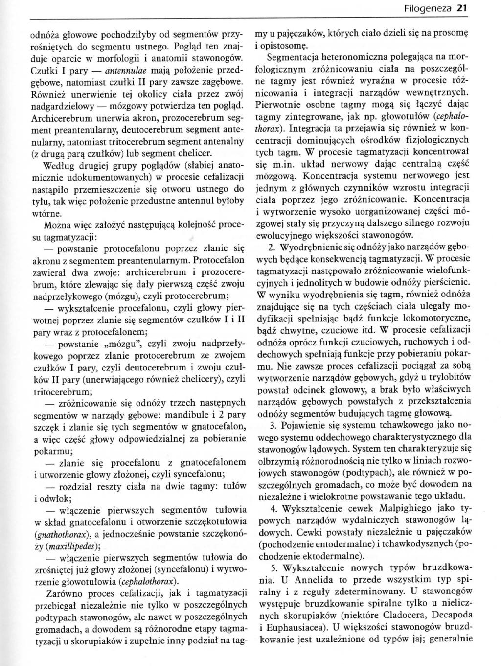 Filogeneza 21 odnoza glowowe pochodzilyby od segmentow przyrosni?tych do segmentu ustnego. Poglqd ten znajduje oparcie w morfologii i anatomii stawonogow, Czutki I pary antennulae majq.