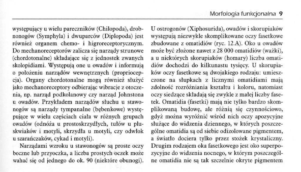 Morfologfa funkcjonalna 9 wystepujacy u wielu parecznikow (Chilopoda), drobnonogow (Syraphyla) i dwuparcow (Diplopoda) jest rowniez organein chemo- i higroreceptorycznym.