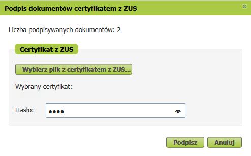 dla lekarza Jeśli jako sposób podpisania e-zla wybrałeś certyfikat z ZUS, na początku wskaż miejsce, w którym znajduje się plik z certyfikatem (na przykład miejsce,