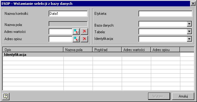 ESOP - Podręcznik użytkownika strona: 17 ostatnie cztery polecenia należy powtórzyć dla Identyfikacji klasy śruby nacisnąć klawisz Wstaw.