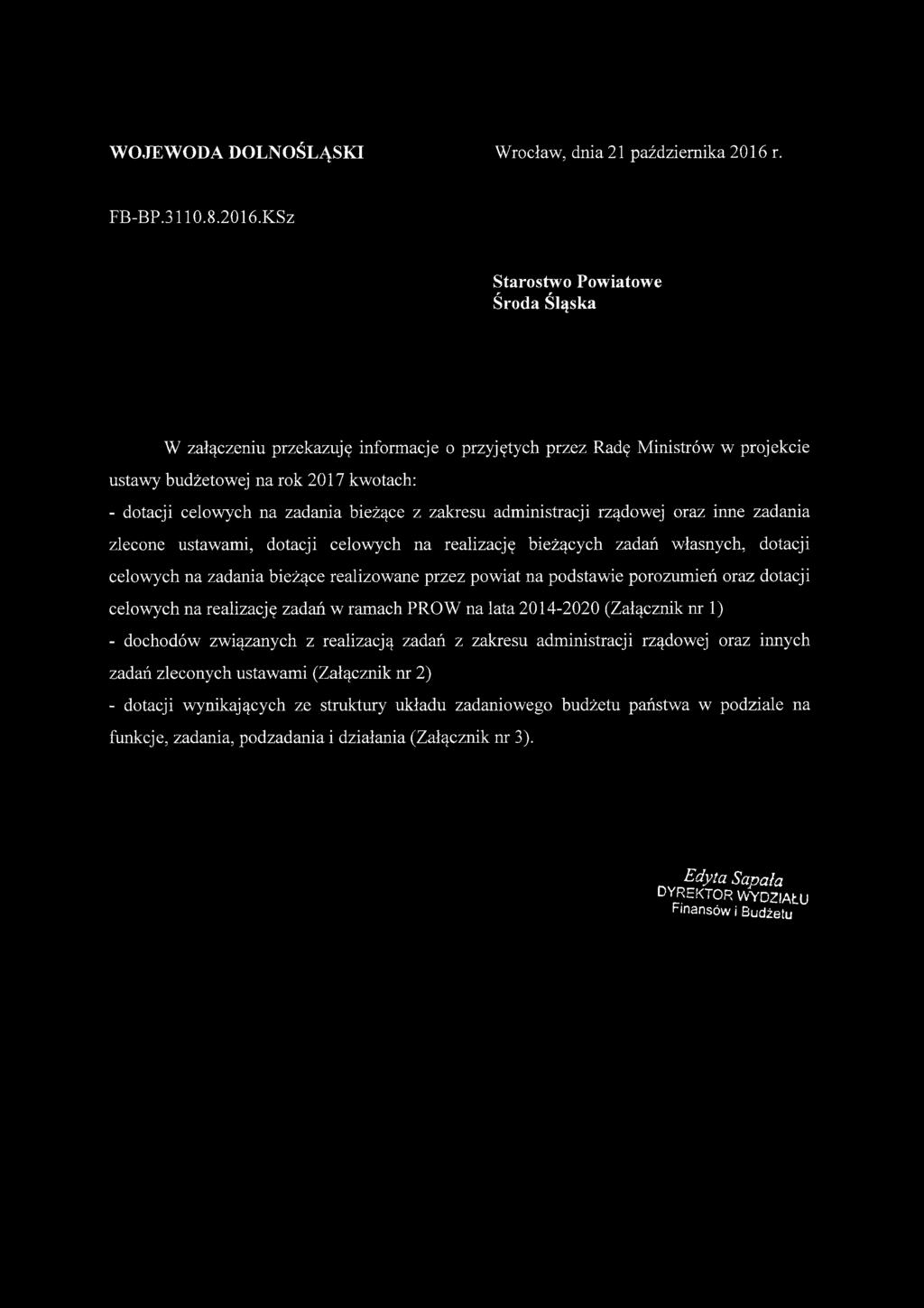 WOJEWODA DOLNOŚLĄSKI Wrocław, dnia 21 października 2016 