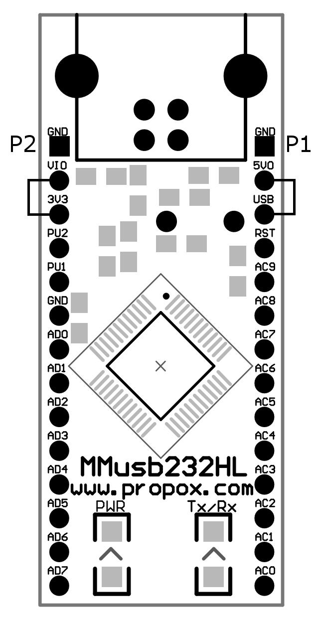 Konfiguracje zasilania Zasilanie z magistrali USB Rysunek 2 Zasilanie z magistrali USB Moduł zasilany jest napięciem +5V poprzez port USB, a konwerter napięcia pozwala na zasilenie układu FT232H