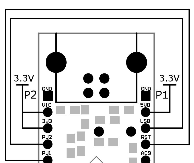 Zasilanie z zewnętrznego źródła +3.3V Rysunek 4 Zasilanie z zewnętrznego źródła +3.3V Konfiguracja podobna do powyŝszej z zewnętrznym zasilaniem +3.3V. NaleŜy pamiętać, Ŝe w tym wypadku pin 3V3 staje się wejściem, a więc źródło zasilania +3.