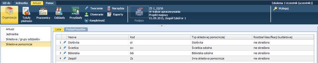 Opracowywanie arkusza organizacyjnego 65 4. W prawym panelu ekranu przy wybranej składowej, np.