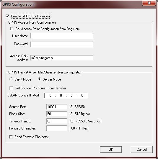 8. Z menu Program wybierz Messaging/GPRS i dokonaj konfiguracji 9. Zaznacz Enable GPRS Configuration ( Uwaga! Opcja Enable GSM Configuration nie może być załączona jednocześnie ) 10.