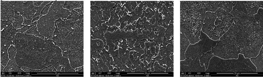 Rys. 7. Obrazy struktury złącza spawanego rurociągu pary świeżej ze stali 13HMF po długotrwałej eksploatacji [1] Fig. 7. Images of the welded joint structure of the 13HMF steel main steam pipe after long-term operation [1] Tablica II.