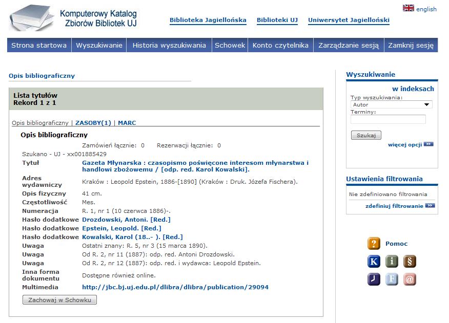 Propozycja Jagiellońskiej Biblioteki Cyfrowej przykłady Określenie powiązań z katalogiem bibliotecznym (i w drugą stronę) Z poziomu opisu