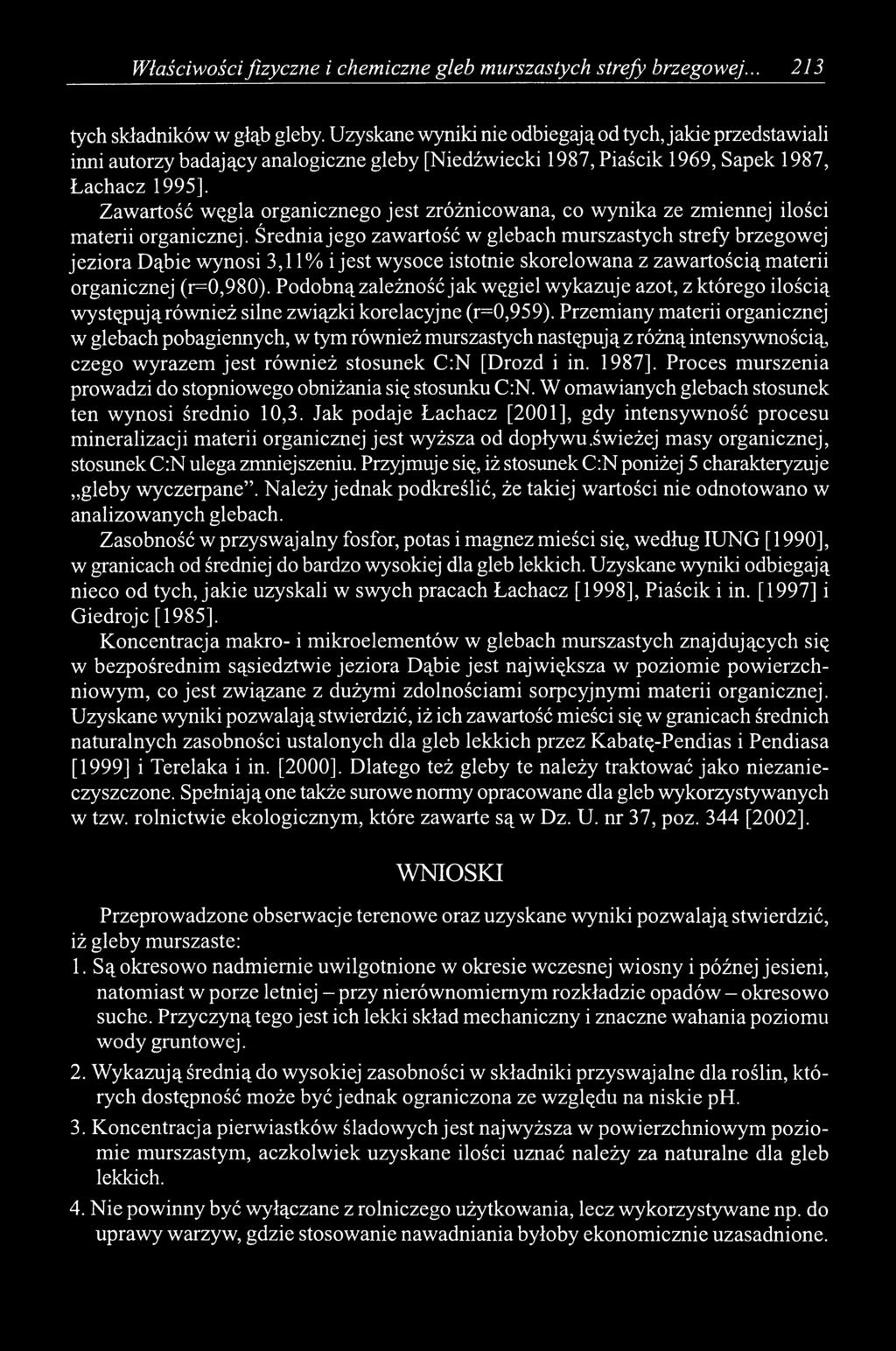 Zawartość węgla organicznego jest zróżnicowana, co wynika ze zmiennej ilości materii organicznej.