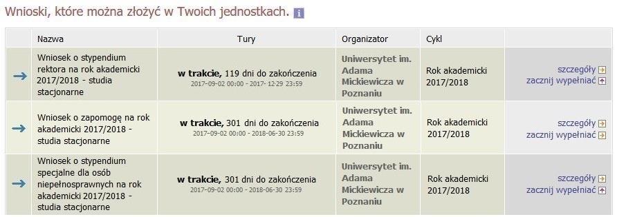 Rysunek 3 Jeżeli wcześniej rozpocząłeś wypełnianie wniosku i chcesz je kontynuować lub otrzymałeś informację, że Twój wniosek został cofnięty do poprawy, to