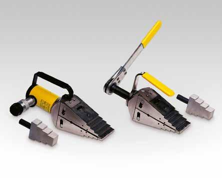 Hydrauliczne i mechaniczne rozpieraki klinowe FSH-14 i FSM-8 z bloczkami bezpieczeństwa SB-1 Seria FSH, FSM, STF Grubość końcówek/maksymalne rozwarcie 1) : 6 mm / 80 mm Maksymalna siła rozwarcia: