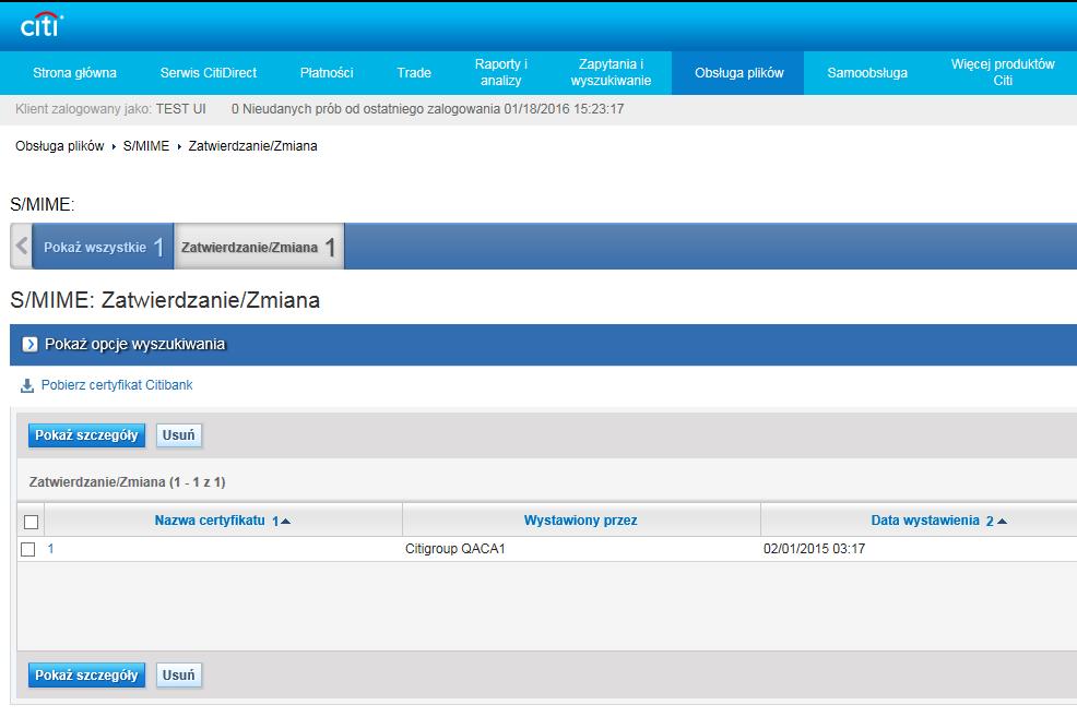 5.2 Instalowanie certyfikatu X509 Wejdź w Obsługa plików w