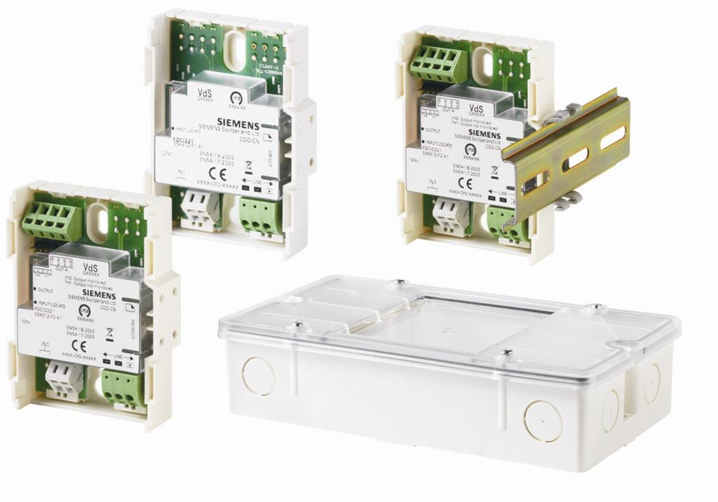 Adresowalne (FDnet/C-NET) Cerberus PRO Sinteso Moduł 1 wejcia FDCI221 1wejcie monitorowane do sygnalizacji komunikatów technicznych lub alarmów Moduł 1 wejcia/ 1 wyjcia FDCIO221 1 wyjcie przekanikowe