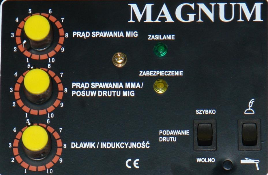 8. Spawanie metodą MMA Urządzenie MIG 205 L ma możliwość spawania otulonymi elektrodami topliwymi. Aby spawać metodą MMA należy ustawić przycisk 7 w pozycji oznaczonej znaczkiem uchwytu elektrodowego.
