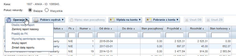 Kasa dochodowa Przy rozpoczęciu pracy z aplikacja, operator może uzupełnić stan początkowy, z jakim rozpocznie się praca. Wpisanie stanu początkowego jest możliwe tylko dla raportu pierwszego.