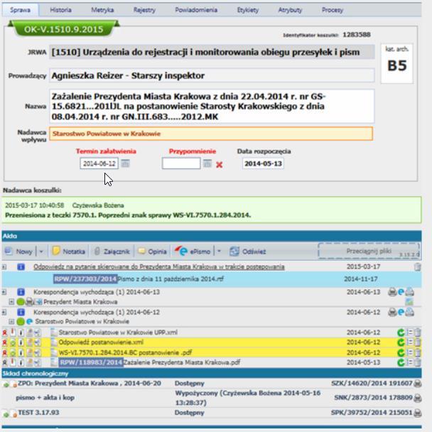 Przykładowy widok postępowania