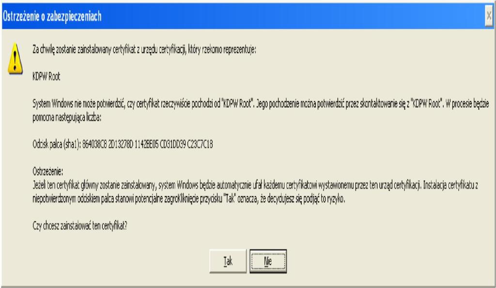 13. Na ekranie komputera powinno pojawić się okno potwierdzające poprawność importu certyfikatu.
