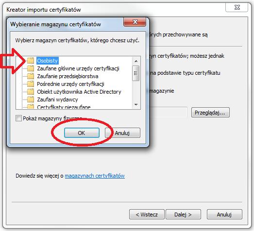 6. Wybieramy magazyn certyfikatów Osobisty i