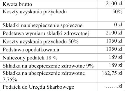 Przyjmujący zamówienie przystąpił dobrowolnie do ubezpieczenia zdrowotnego. Jaką zaliczkę na podatek dochodowy należy wpłacić do urzędu skarbowego od kwoty zawartej w umowie? A. 189,00 zł B.