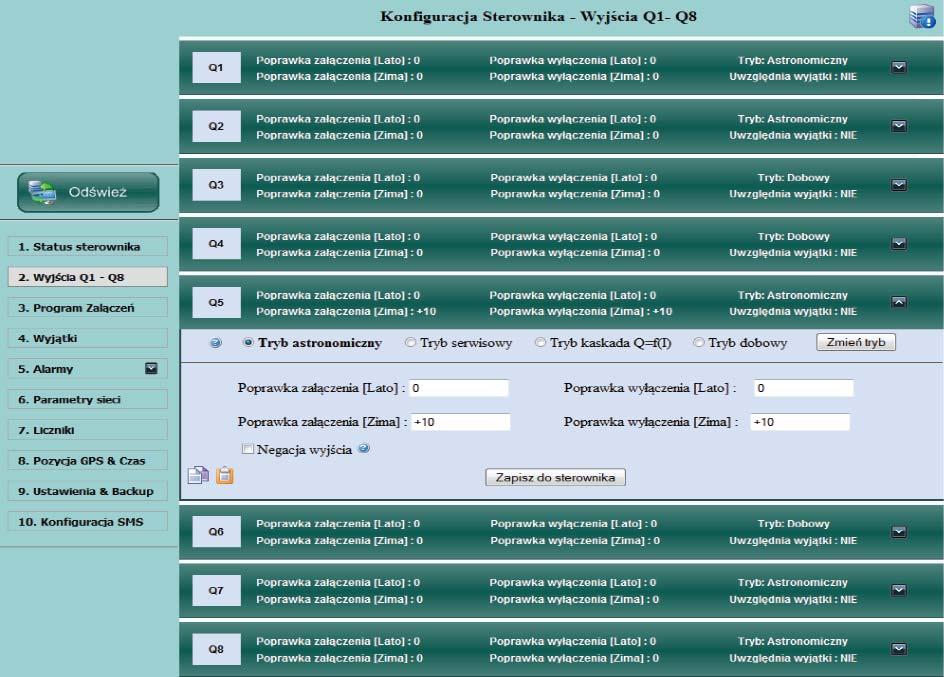 74 CPA net ñ system sterowania oúwietleniem ulicznym Edycja i konfiguracja sterownika Status sterownika