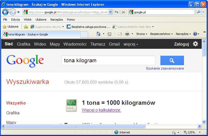 Rysunek 6. Widok przelicznika jednostek w wyszukiwarce Google Rysunek 7.