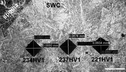 14). Rys. 10. Mikrostruktura fragmentu spoiny wykonanej łukiem konwencjonalnym z prędkością spawania 40 cm/min. Pow. 50x. Traw. 5% nitalem Fig. 10. The microstructure of the weld made by a conventional arc welding at a speed of 40 cm / min.