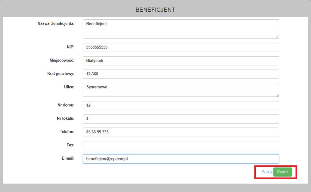 wprowadzania zmian danych Beneficjenta w stosunku do danych zawartych w Systemie Ankietowania.