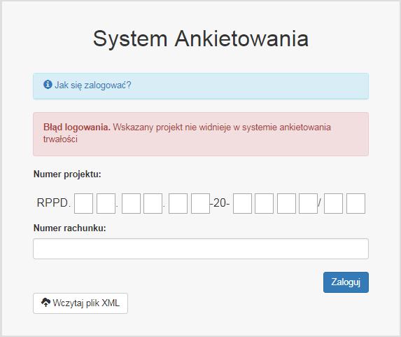 W przypadku, gdy użytkownik określi przy logowaniu niewłaściwy numer rachunku bankowego, tj.