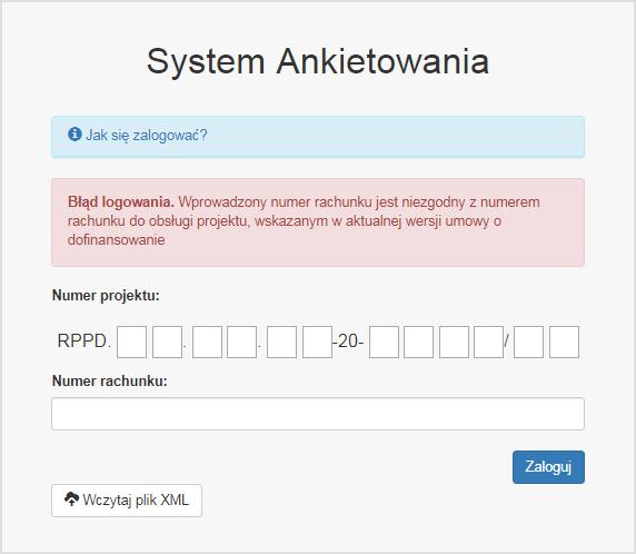 logowania jest wczytanie do systemu pliku XML wniosku o dofinansowanie, którego wersja papierowa stanowi załącznik do aktualnej umowy o dofinansowanie projektu.