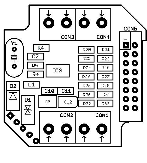 być włączony rezystor 20ohm. Rysunek 2. Schemat połączeń 4.3. Płytka drukowana Płytka drukowana PCB UNIV 3.