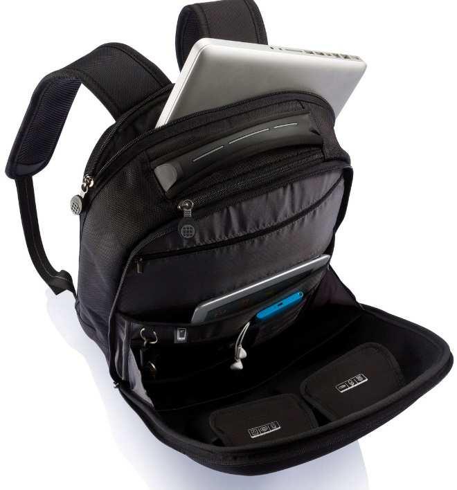 11. Plecak na laptopa 50 szt. 33 x 14 x 47 cm Plecak na laptopa, posiada trzy kieszenie zamykane na zamek błyskawiczny.