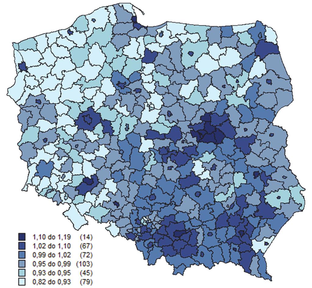 WYNIKI BADAŃ SYNTEZA 109 była najbardziej widoczna w wynikach egzaminu z języka polskiego (średni wynik dziewczynek to 73%, chłopców 64%). Rys. 40.