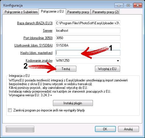 Program podpowiada w nawiasie domyślne hasło, które brzmi masterkey.