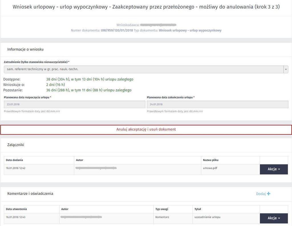Wniosek urlopowy urlop wypoczynkowy Zaakceptowany przez przełożonego