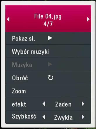 28 Obsługa Opcje w czasie wyświetlania zdjęcia i W trakcie wyświetlania zdjęcia na pełnym ekranie możesz korzystać z różnych opcji. 1.