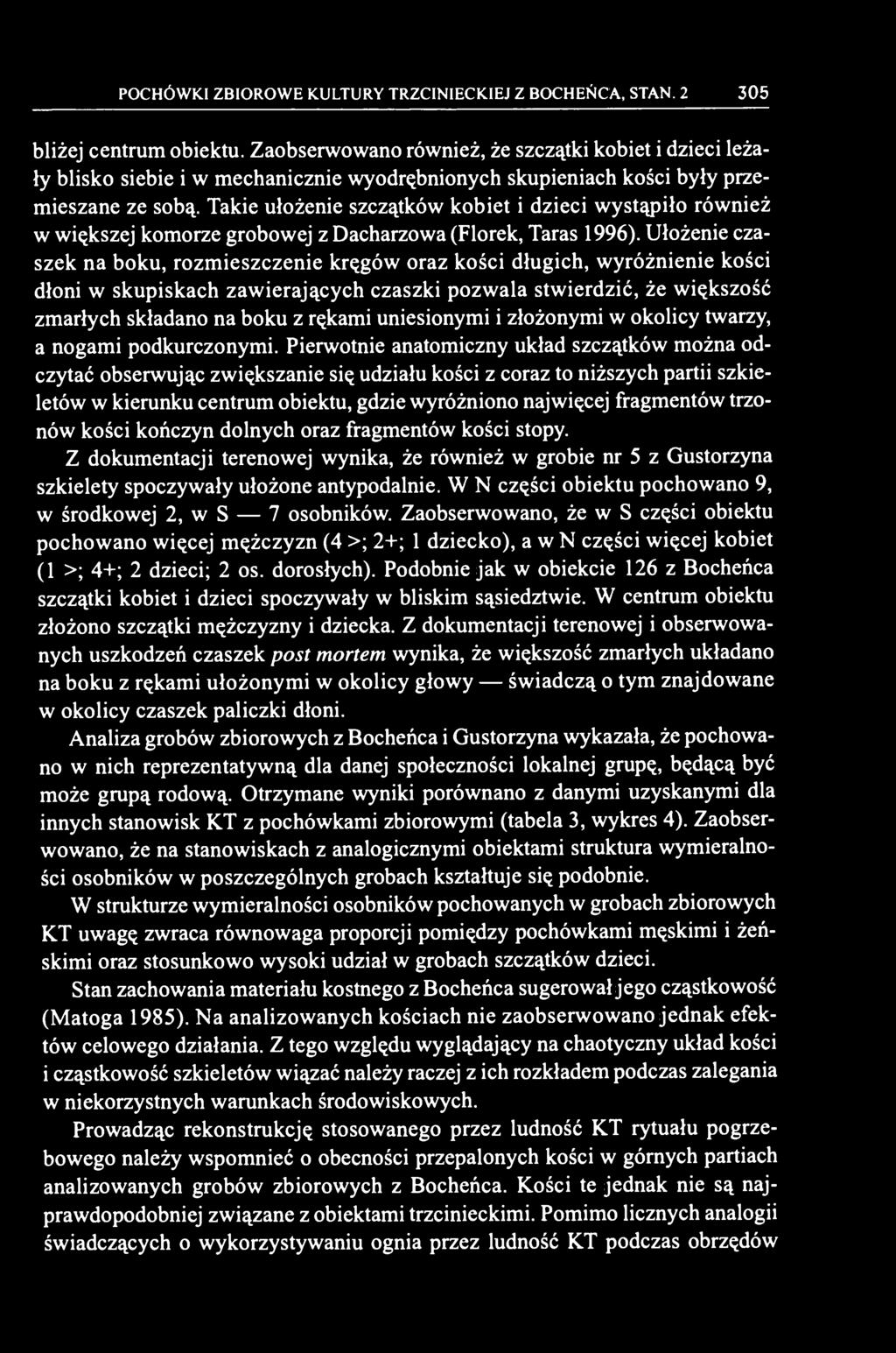 Takie ułożenie szczątków kobiet i dzieci wystąpiło również w większej komorze grobowej z Dacharzowa (Florek, Taras 1996).